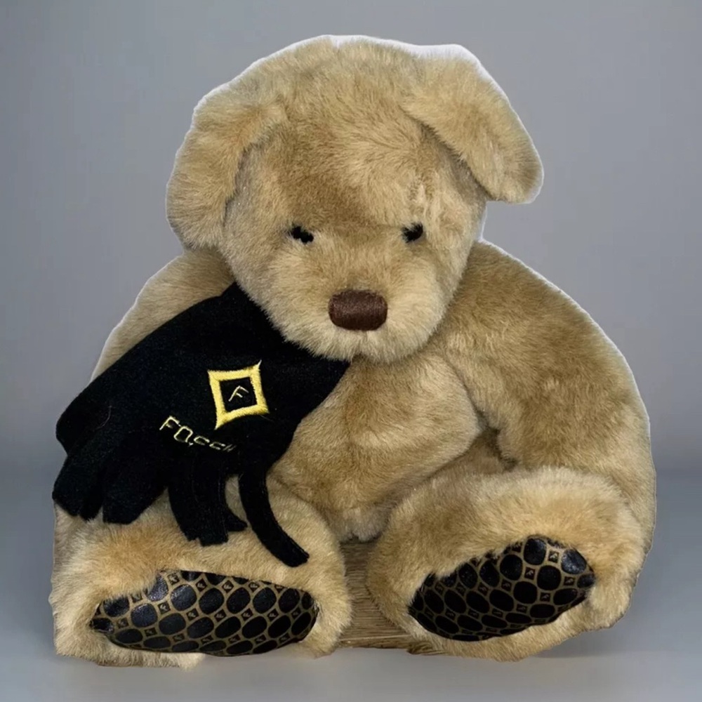 Original Fossil Teddy Bear Black Scarf Embroidered Fossil Logo Print Paws Beige